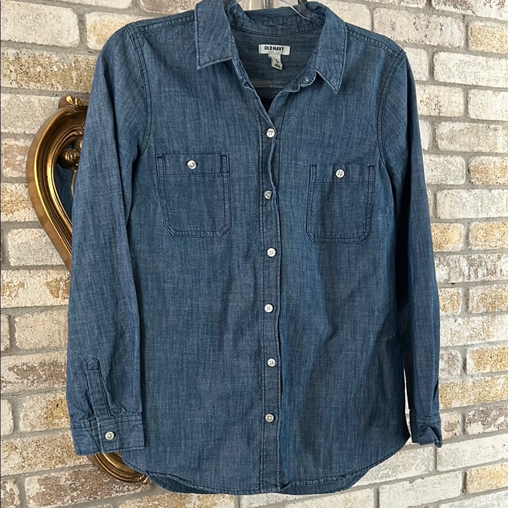 Old Navy Blue Casual Button Down Shirt Women's Size M Medium